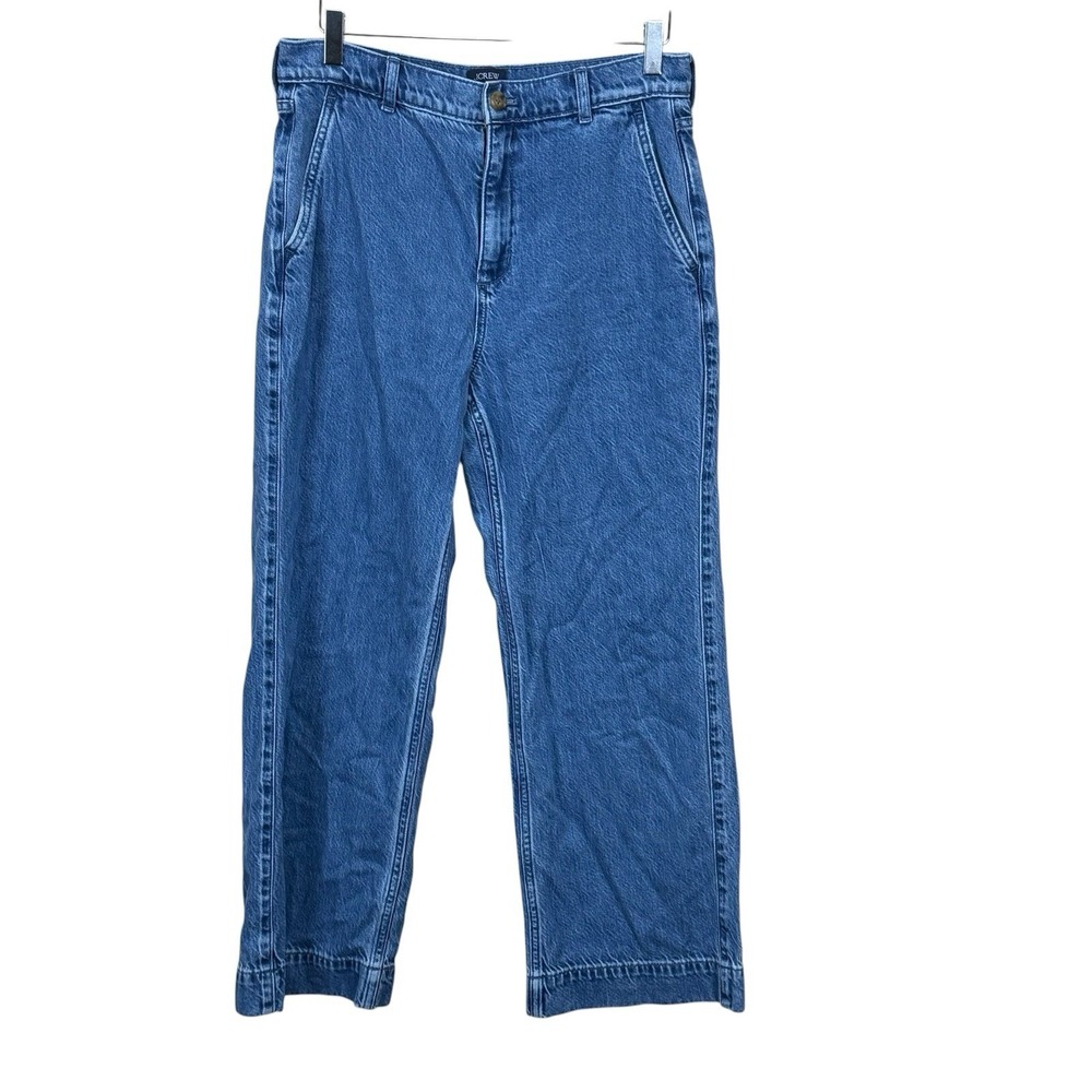J Crew High Rise Trouser Jeans Womens 28 P Blue Wide Leg Stretch Denim